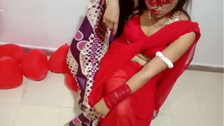 Newly Married Indian Wife In Red Sari Celebrating Valentine With Her Desi Husband – Full Hindi Best XXX